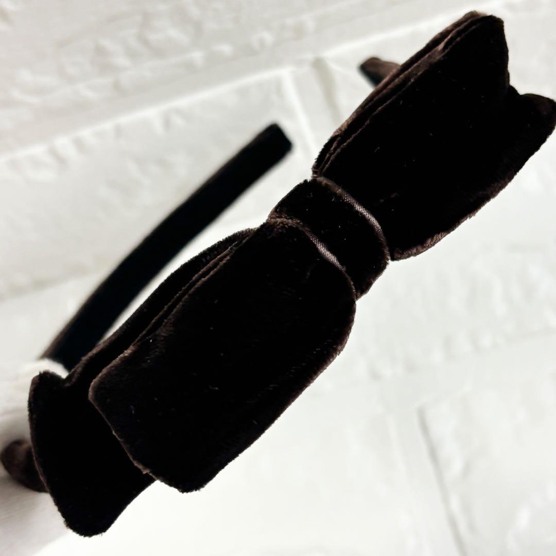 【美品】ALEXANDRE DE PARIS ベロアリボンカチューシャ　ブラウン