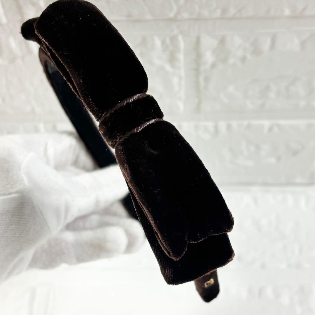 【美品】ALEXANDRE DE PARIS ベロアリボンカチューシャ　ブラウン