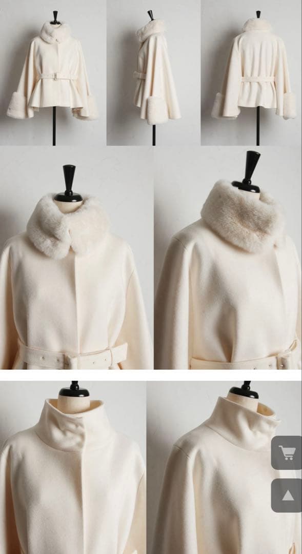 トッコクローゼット ２ＷＡＹファー＆ベルト付きケープライクコート アイボリー