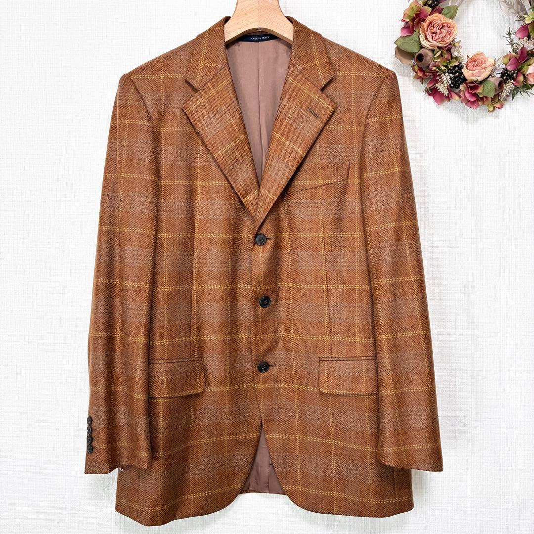 バーバリー　ジャケット　カシミヤ　羊毛　チェック　ブラウン　Burberry