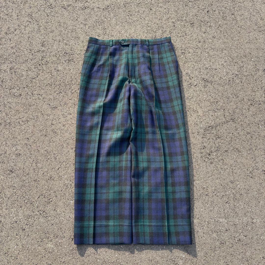 80s unknown ウールスラックス ツータック ブラックウォッチ チェック