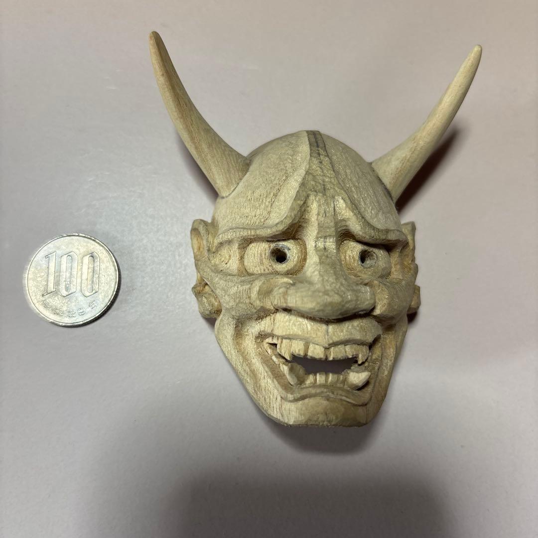 般若　木彫り《桐》 お面　お祭り　彫刻　木彫
