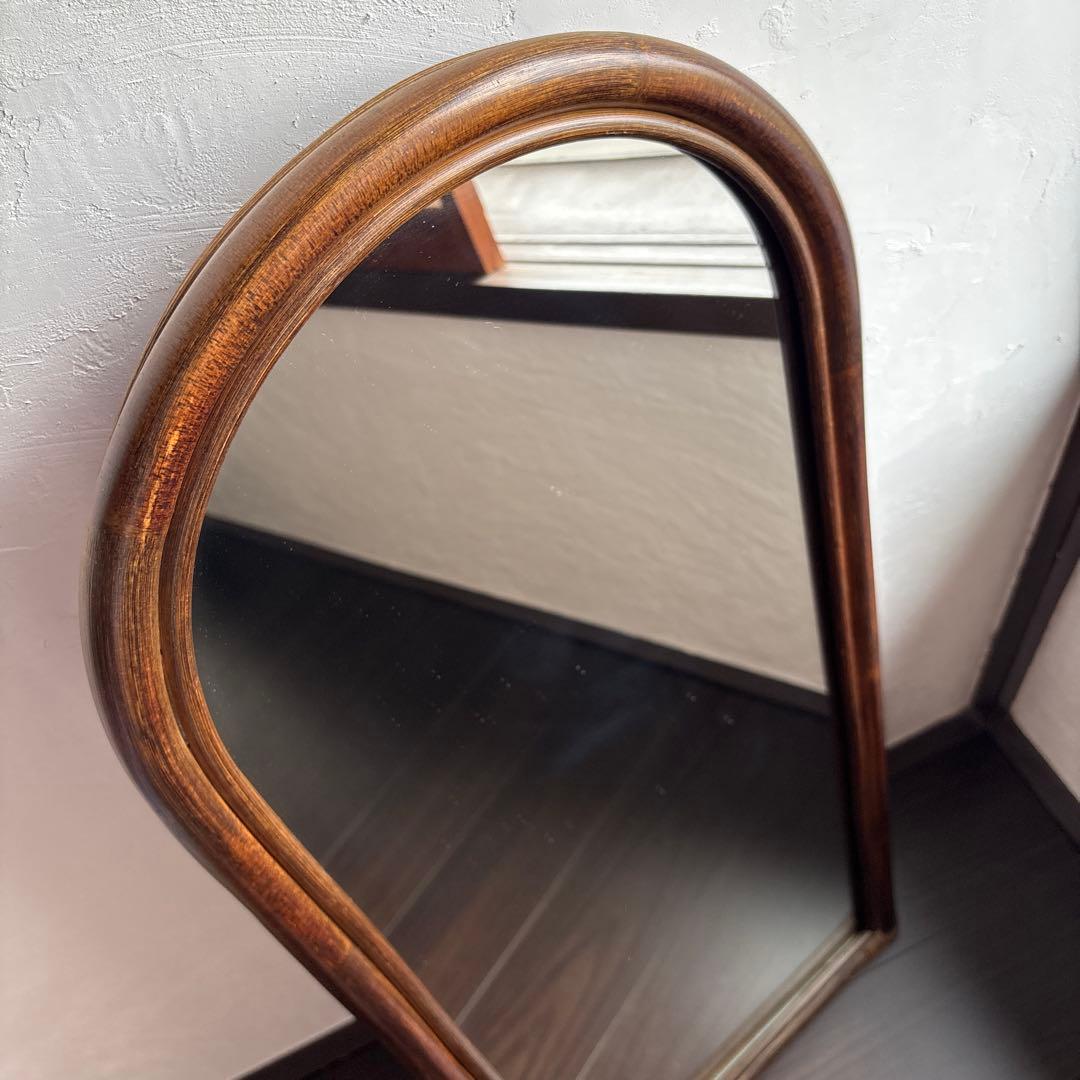 アンティーク ウォールミラー 籐 ラタン 姿見 立て掛け 昭和レトロ 古道具