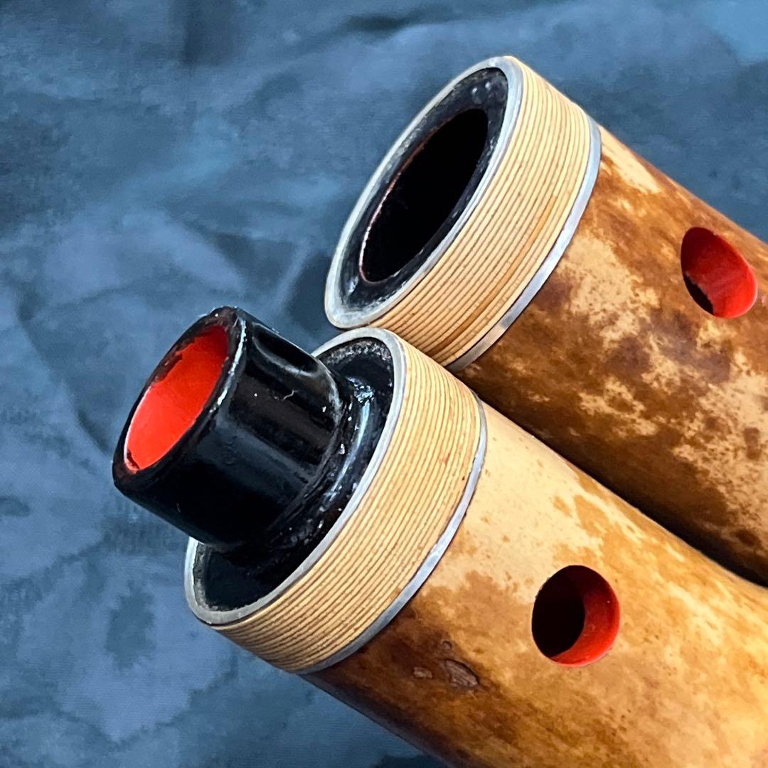 尺八 都山流 在銘 二印 中継ぎ緩み無し 一尺七寸管 籐巻 銀三線 良品