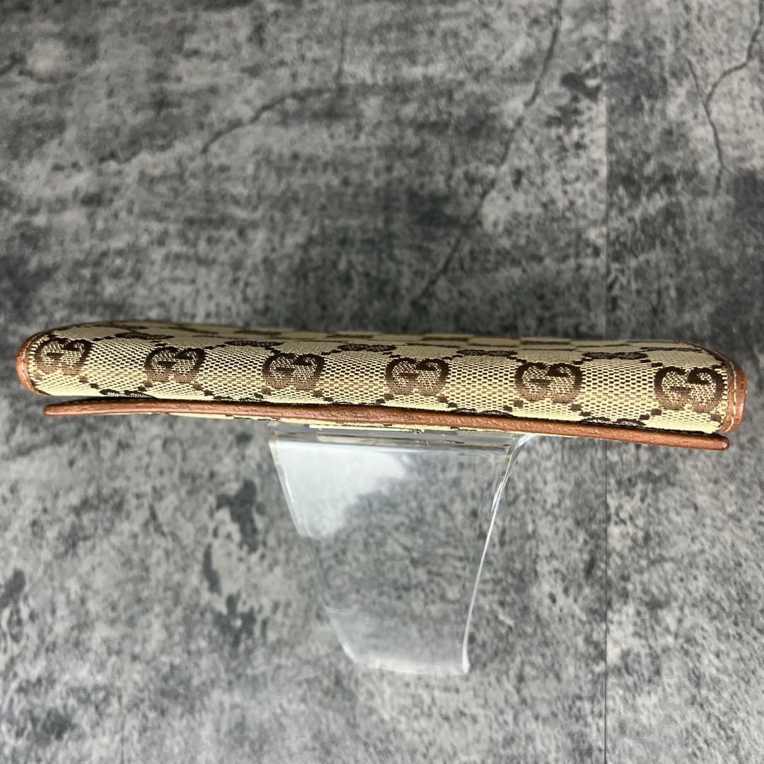 GUCCI GGキャンバス がま口 レザー 長財布 ブラウン