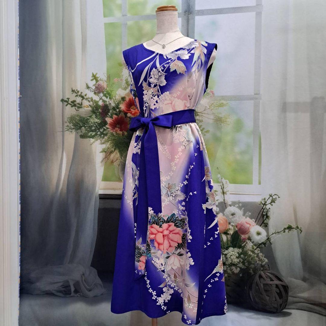着物リメイク　ワンピース　ドレス　正絹　振袖　ハンドメイド