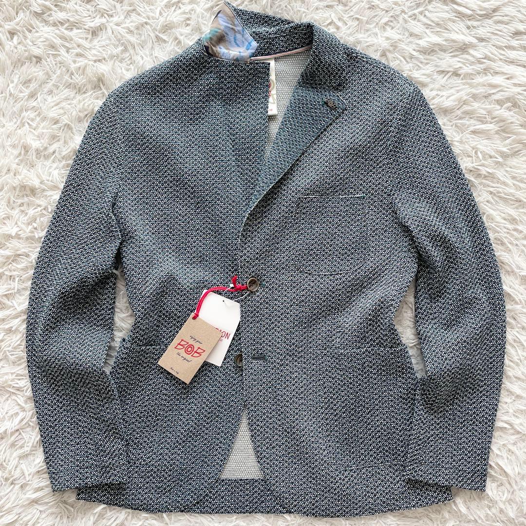 未使用品 伊製 BOB ストレッチ アンコンジャケット 幾何学柄 ブートニエール