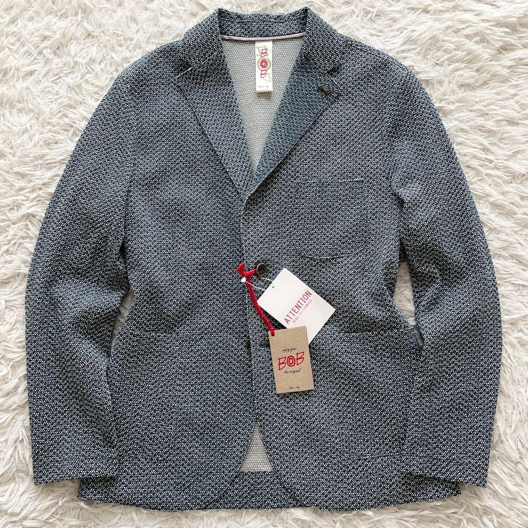 未使用品 伊製 BOB ストレッチ アンコンジャケット 幾何学柄 ブートニエール