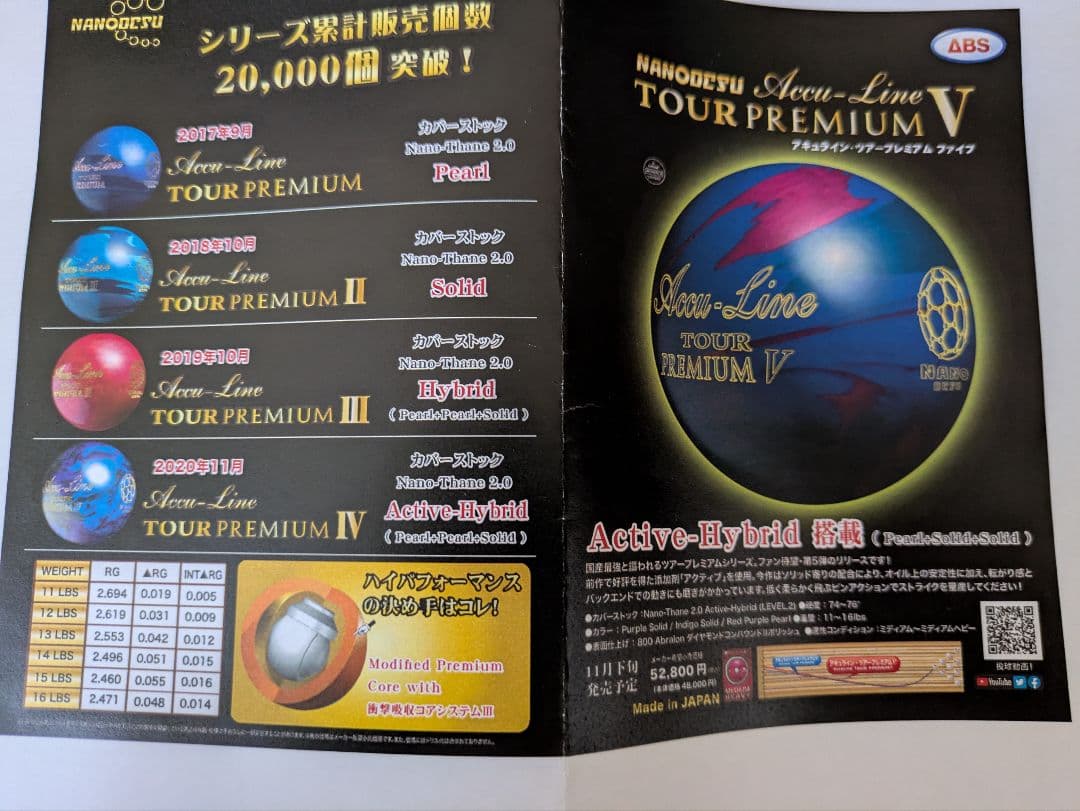 ボウリングボール アキュライン・ツアープレミアム5 15ポンド プラグ済