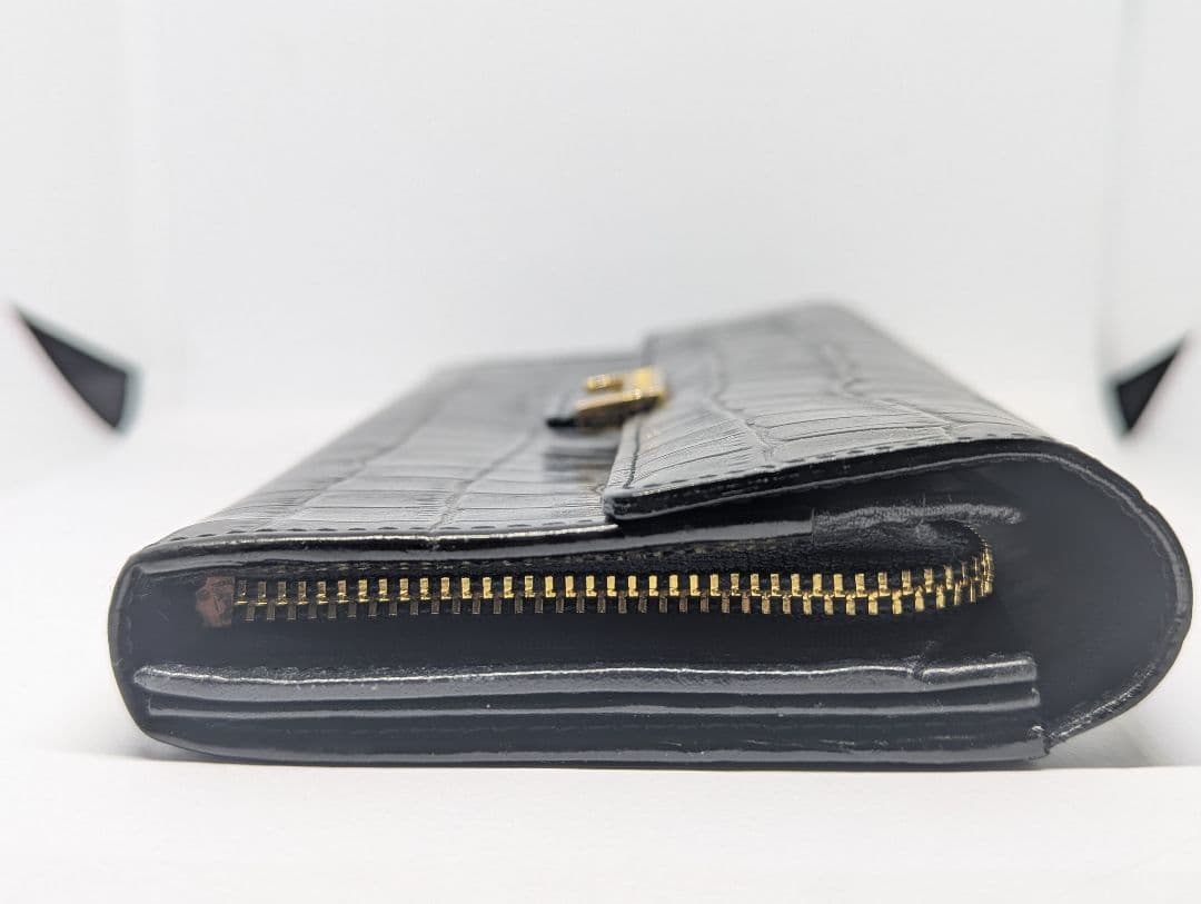 イブサンローラン 長財布 レザー クロコ型押し ブラック　美品