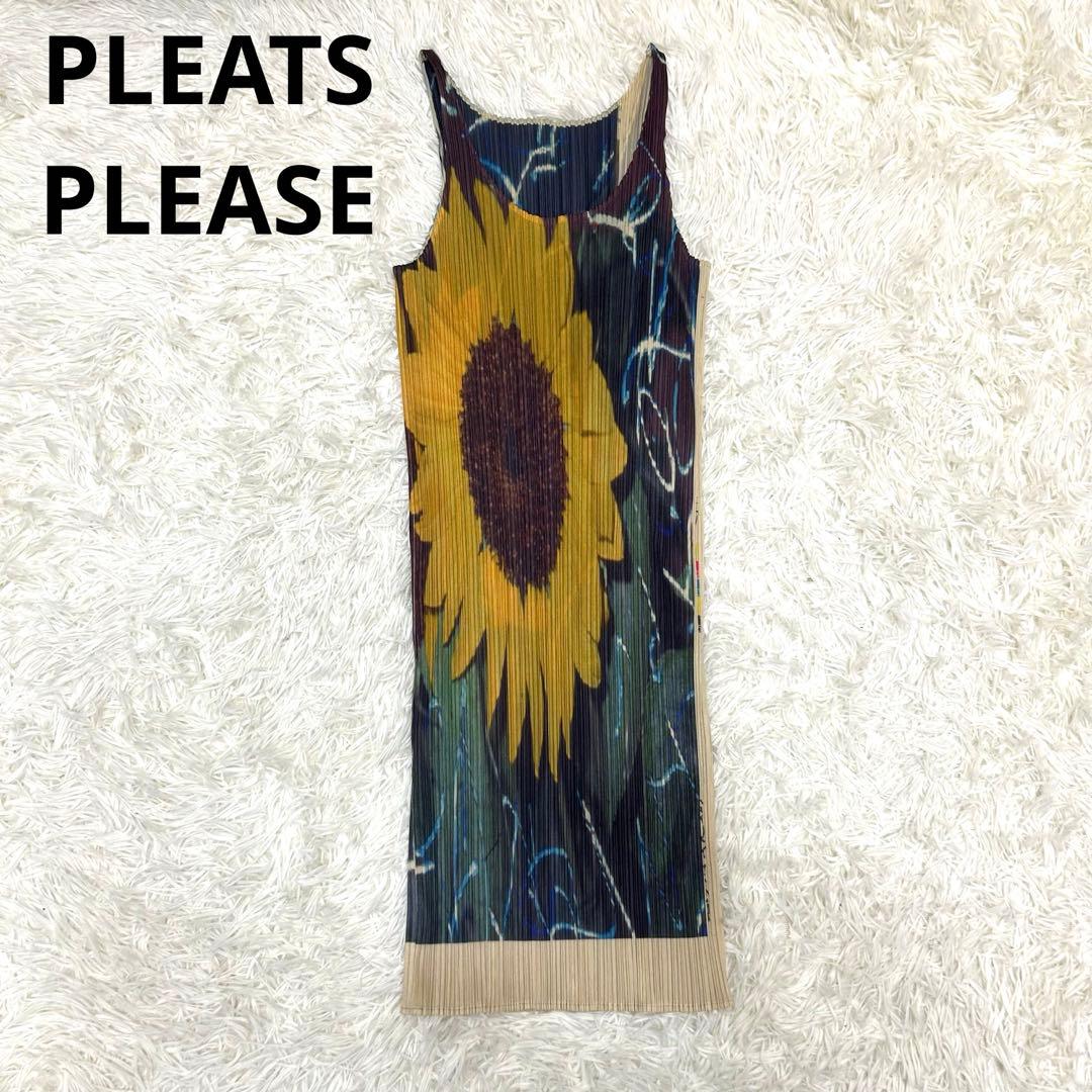 PLEATS PLEASE 97SS 荒木経惟 ひまわり 転写 ワンピース