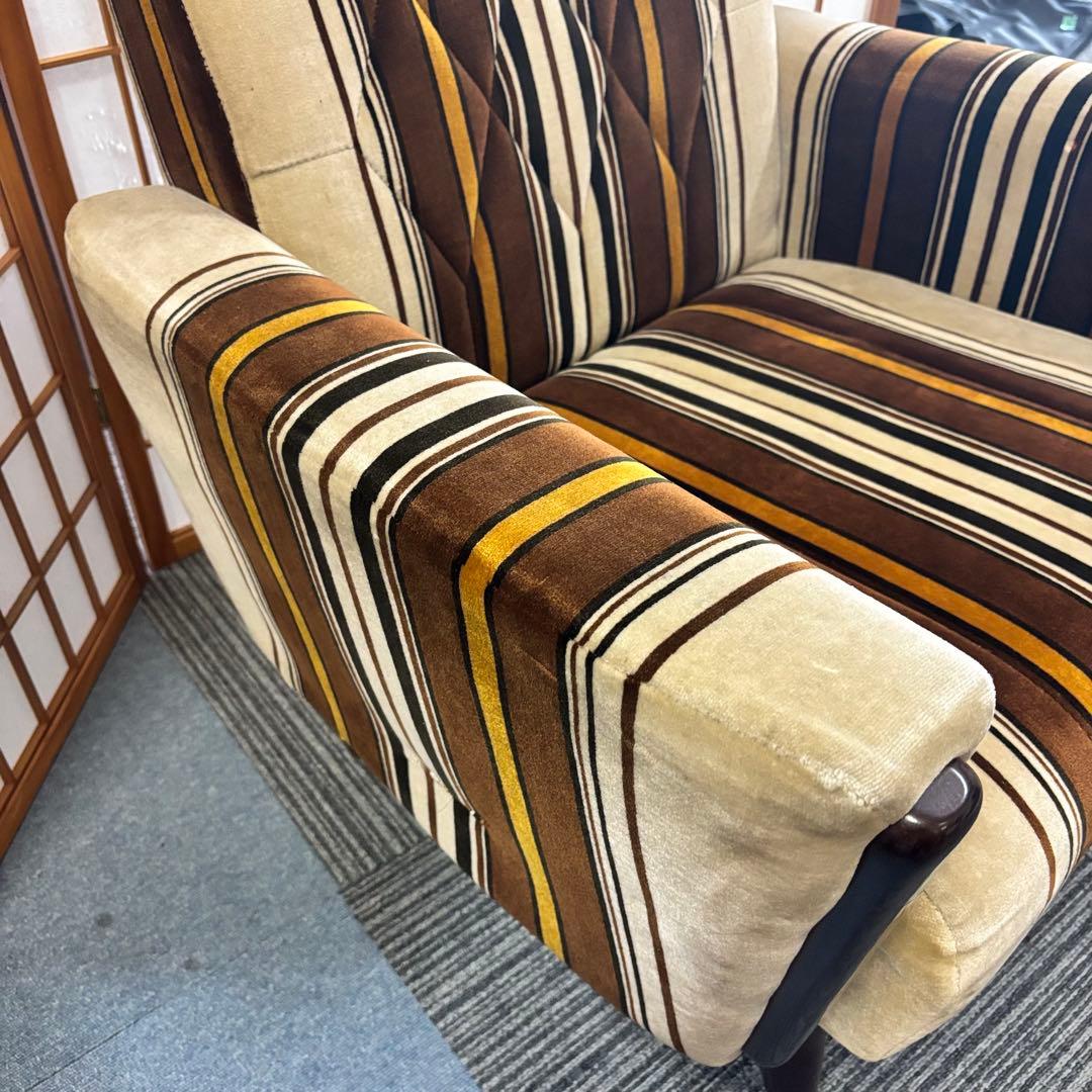 1人掛けチェア モケットソファ モケットストライプソファ レトロ ヴィンテージ