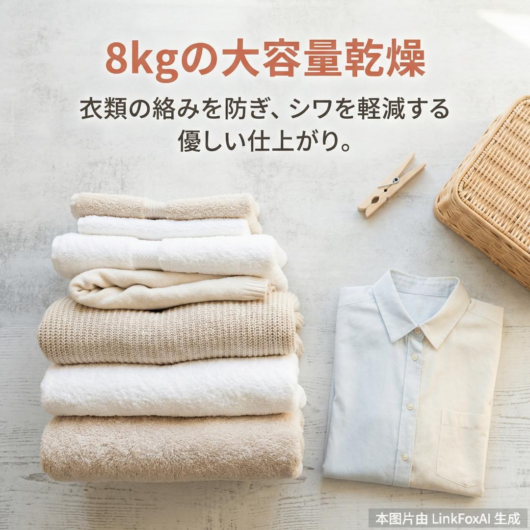 タイムセール！新作の衣類乾燥機　家庭用　8kg大容量　優しく乾燥　WHITE