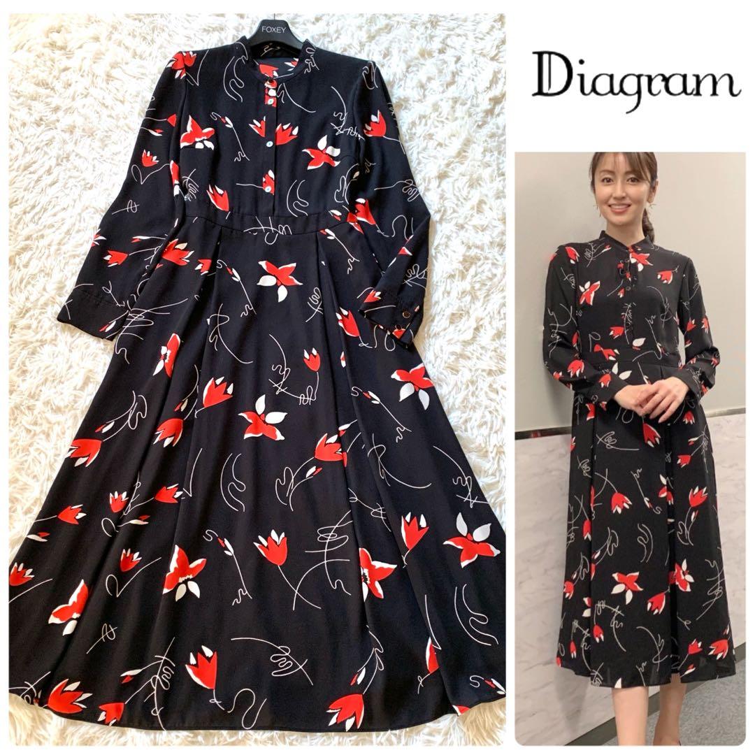 美品✨矢田亜希子さん着用 ダイアグラム ボックスタックプリントワンピース
