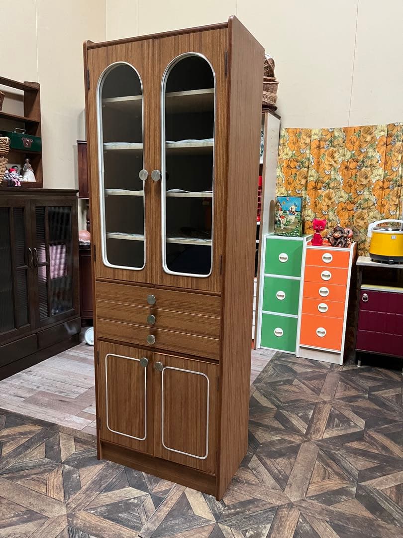 アーチ型 飾り棚 食器棚 水屋 キャビネット 昭和レトロ当時物 インテリア