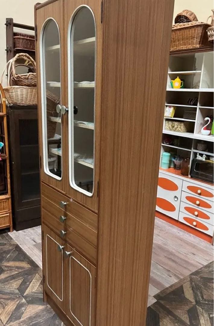 アーチ型 飾り棚 食器棚 水屋 キャビネット 昭和レトロ当時物 インテリア