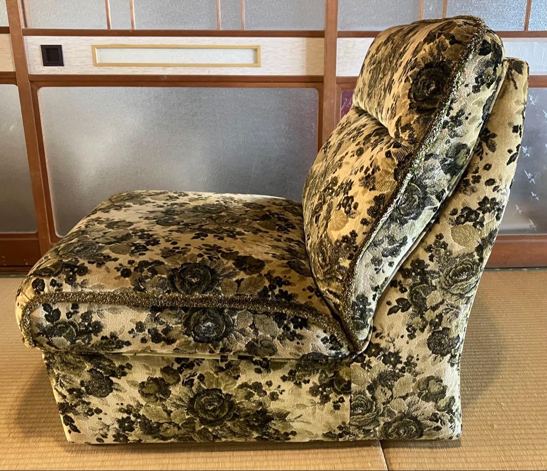 【ゆっけ様】オールドカリモク 一人掛けソファ 花柄 グリーン ①