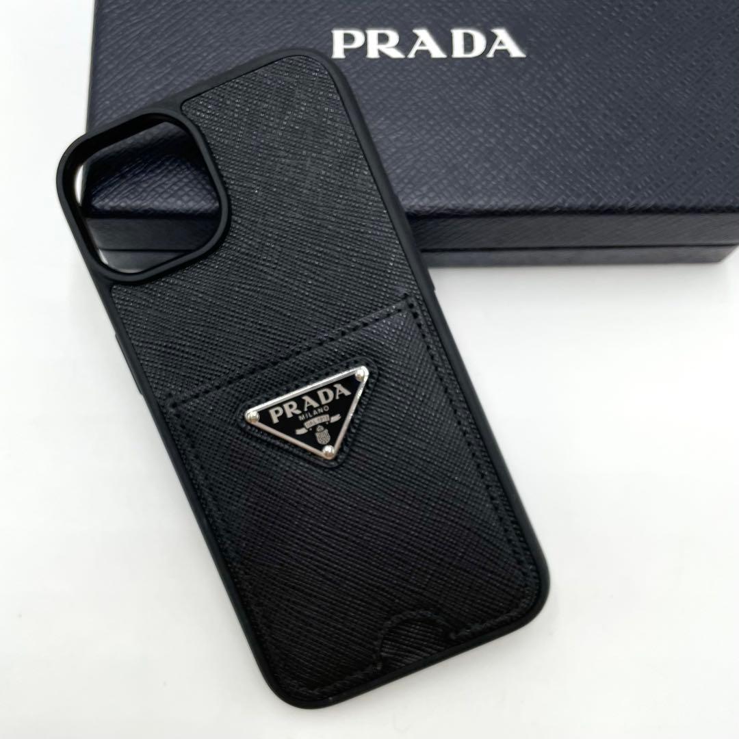 正規品 PRADA iPhone14用ケース 三角ロゴ サファイアーノレザー