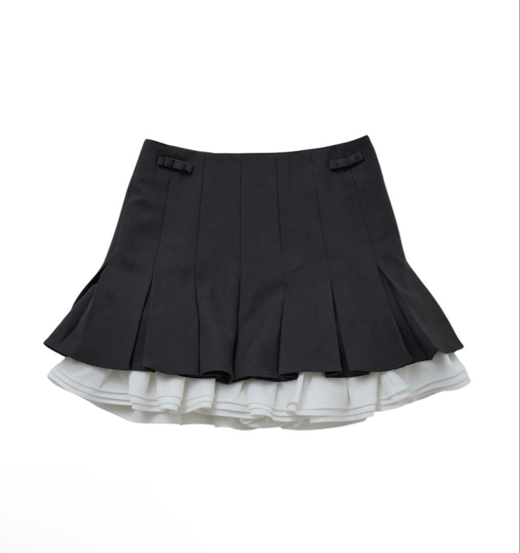 トリートユアセルフ Ribbon pleats frill mini skirt
