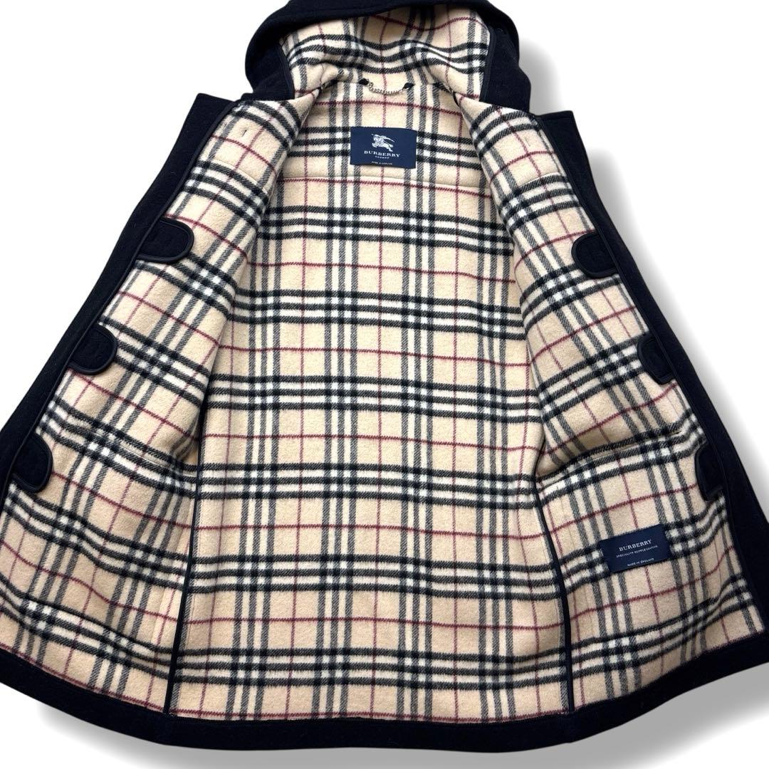 美品 バーバリー ロンドン ダッフルコート ノバチェック トグル 英国製 黒