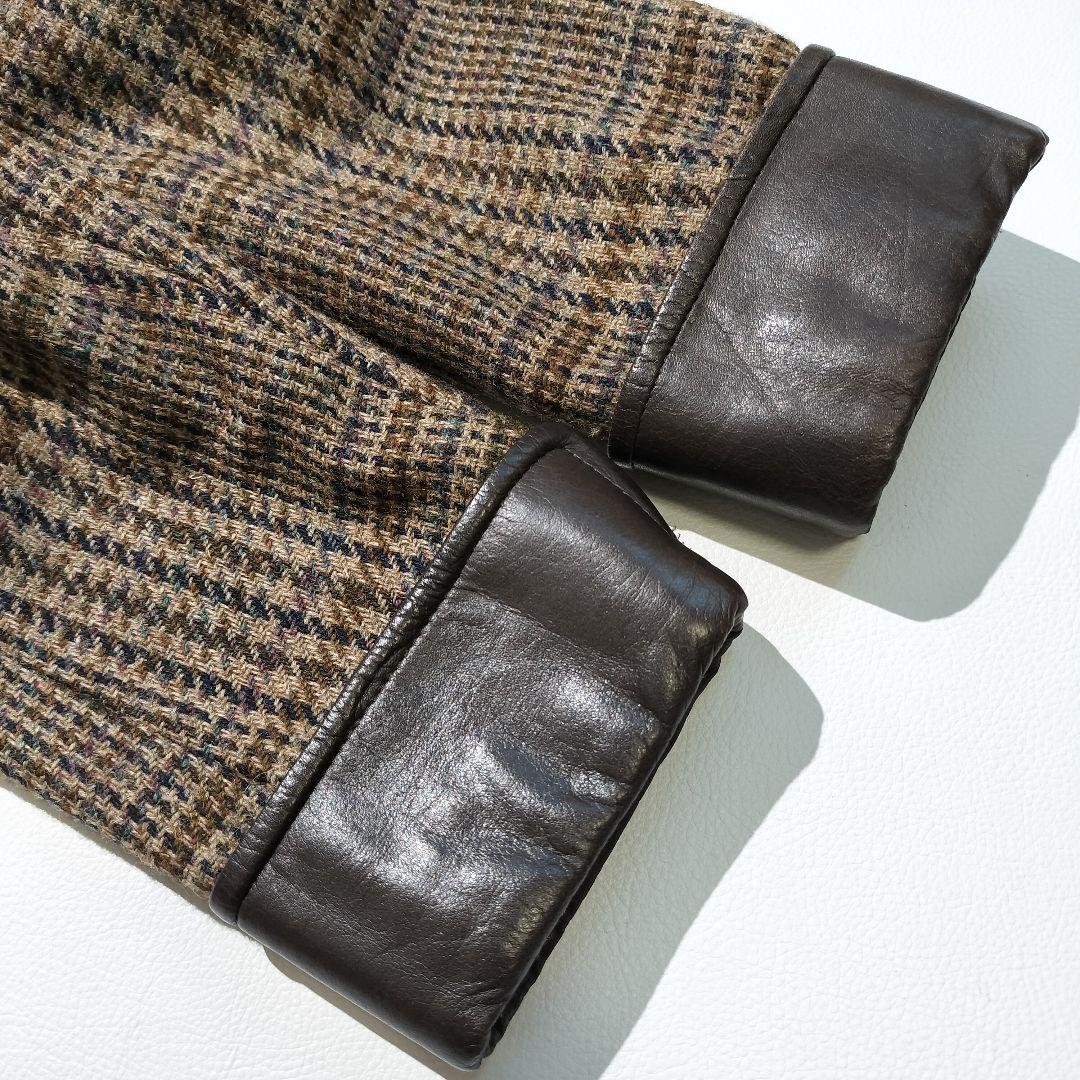 イヴサンローラン　ウール 牛革 ガンクラブチェック テーラードジャケット