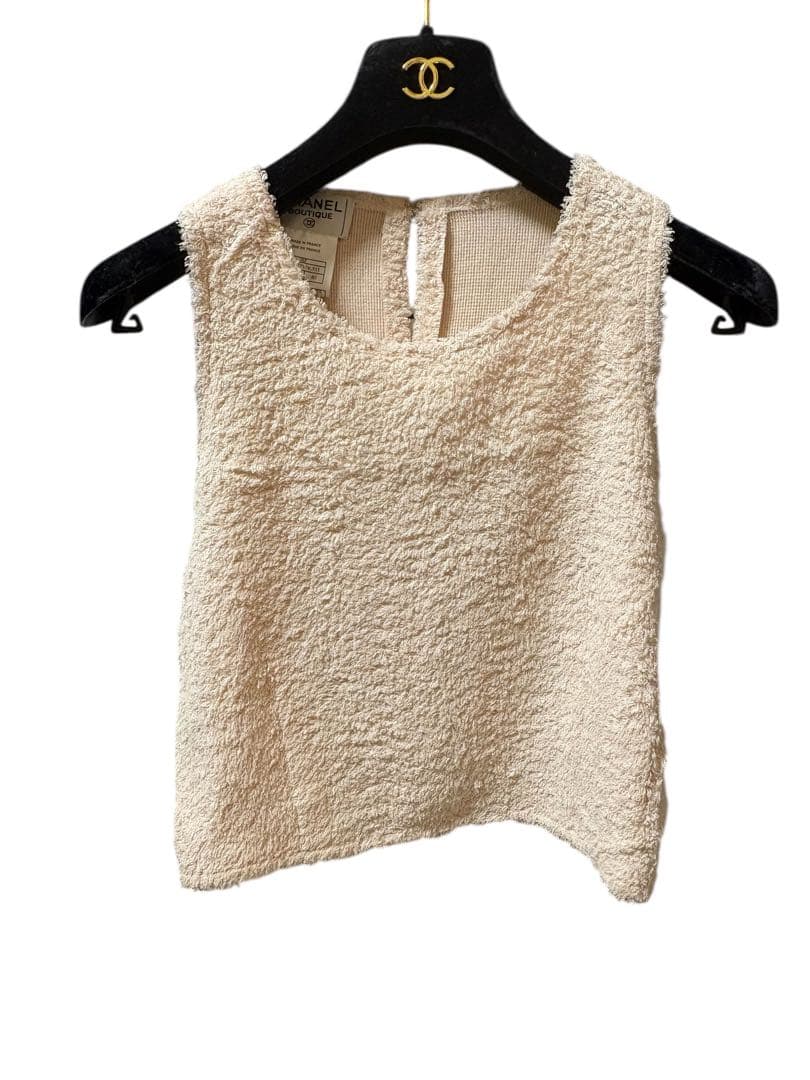 CHANEL 98P ヴィンテージ ピンク シルクパイル地 ノーカラージャケット