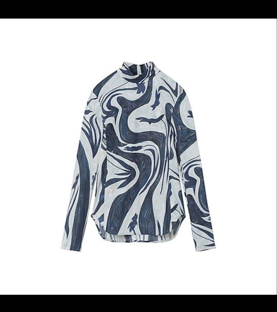 mame kurogouchi ハイネックマーブルトップス ブルー サイズ2