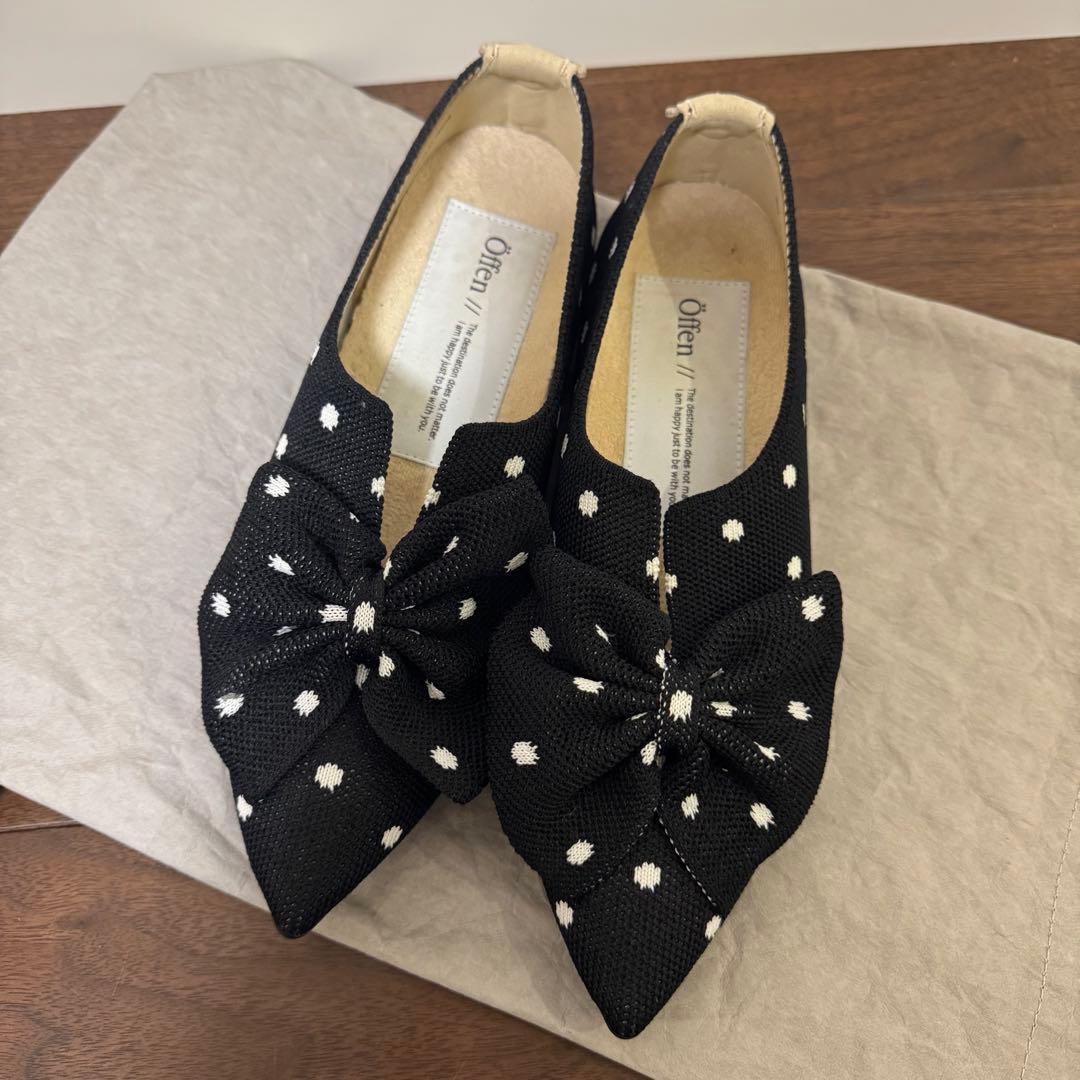 【Offen】オッフェン ドット リボン フラットシューズ 39