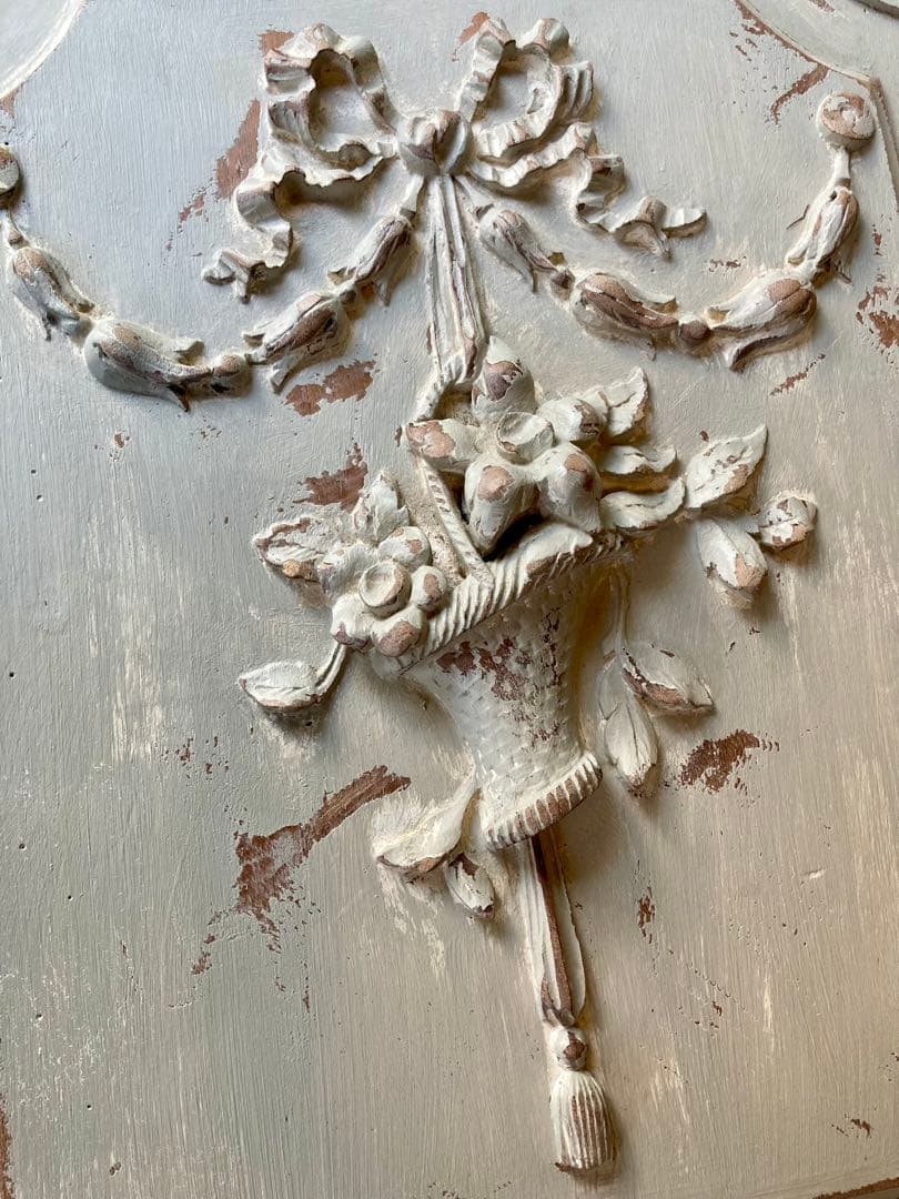 フランス アンティーク 花かご リボン 木製プレート家具装飾 フレンチグレー