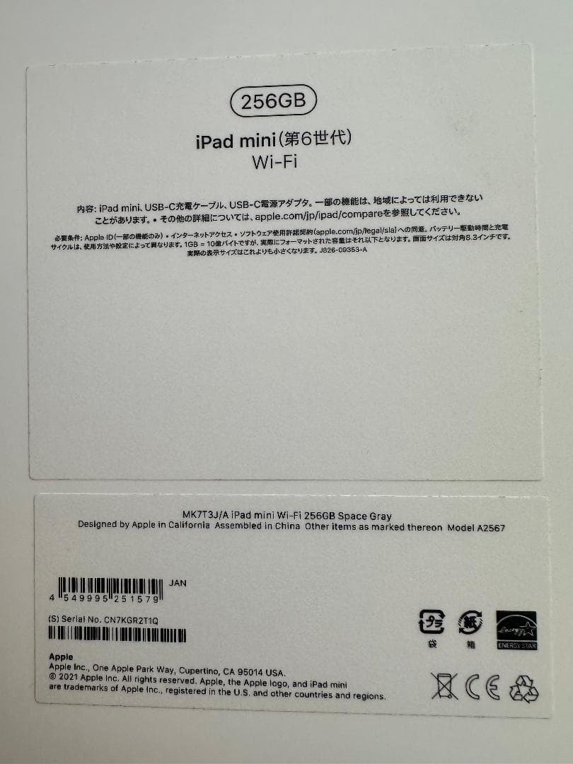 iPad mini 第6世代 Wi-Fi 256GB 2021年モデル 美品
