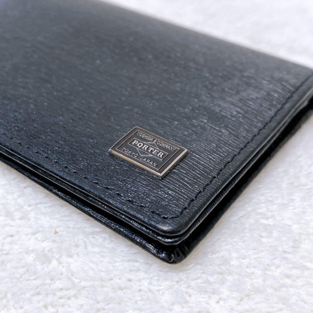美品　PORTER　カレント　カードケース　名刺入れ　ブラック　黒　レザー　牛革