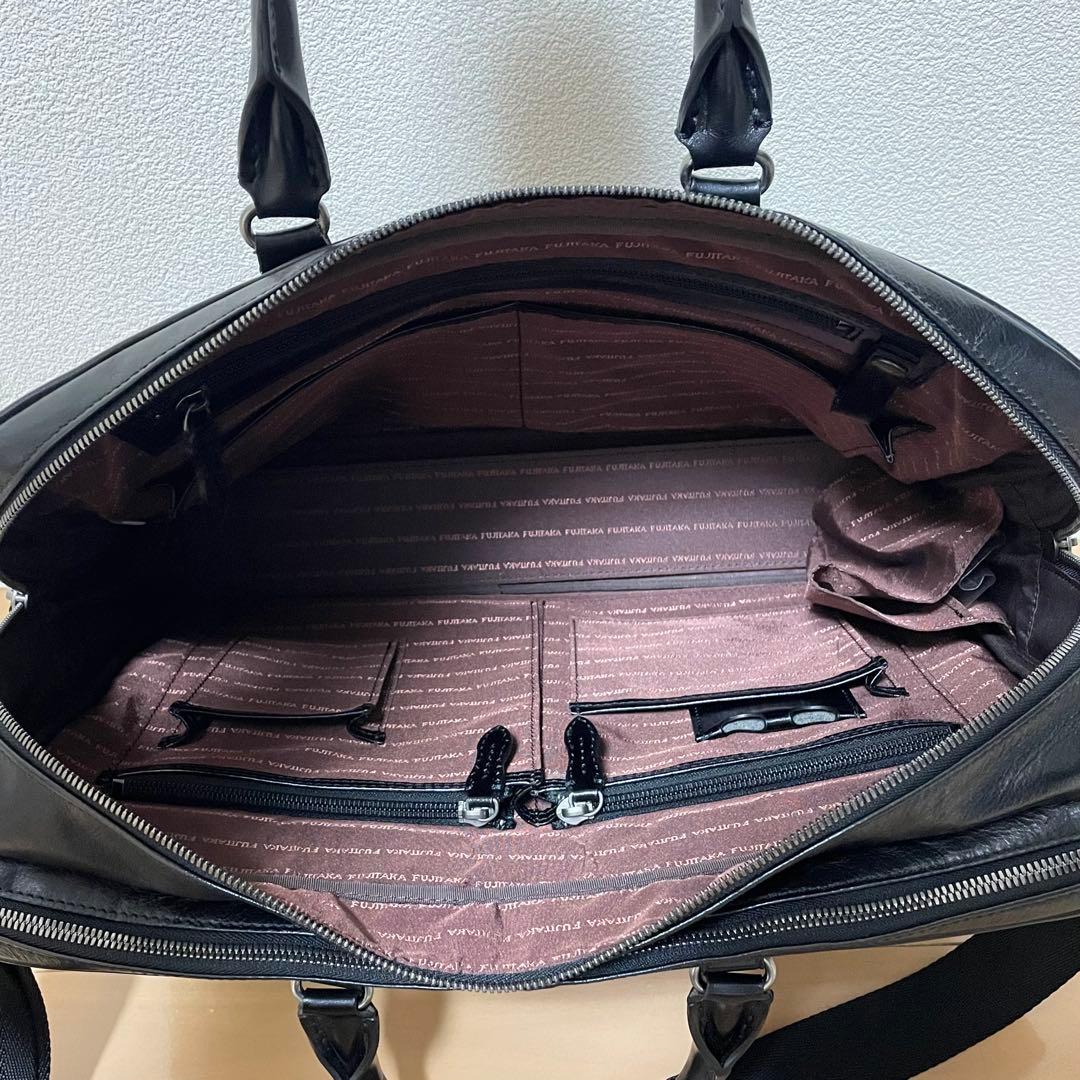【美品】フジタカ ビジネスバッグ ブリーフケース レザー 2way 2層式 黒