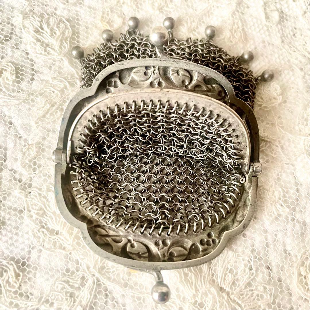 純銀製天使付きシルバーヤドリギモチーフパース仕切りありフランスアンティーク