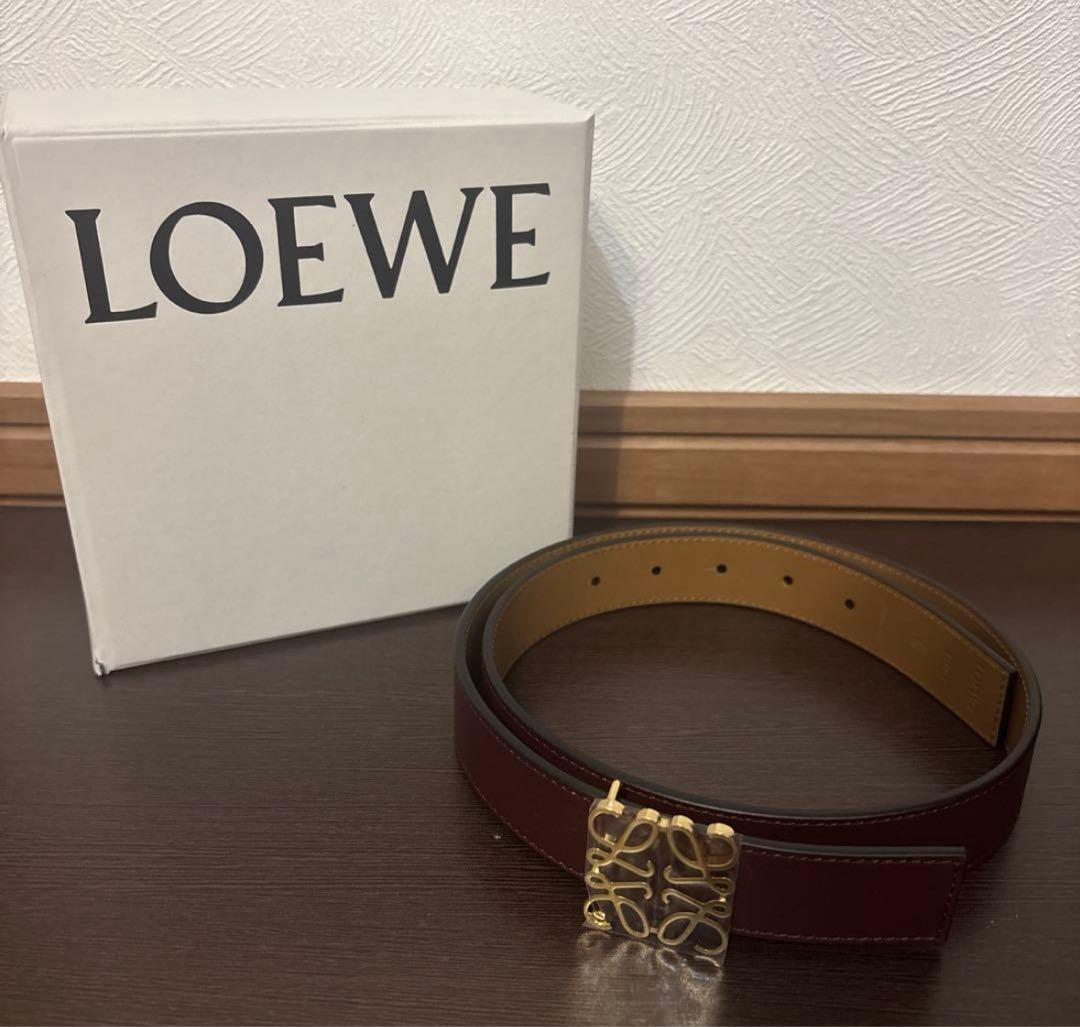 LOEWEリバーシブルアナグラム ベルトスムースカーフBurgundy/Gold