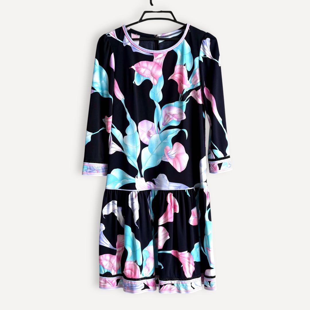 美品 LEONARD カンカン素材 ワンピース 38 花柄