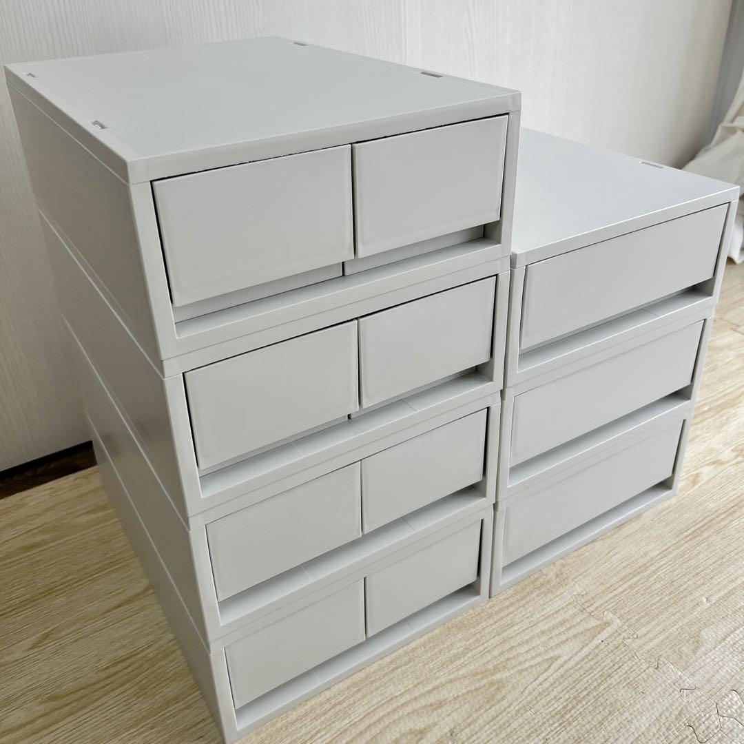 無印良品　ポリプロピレンケース・引出式・浅型・ホワイトグレー