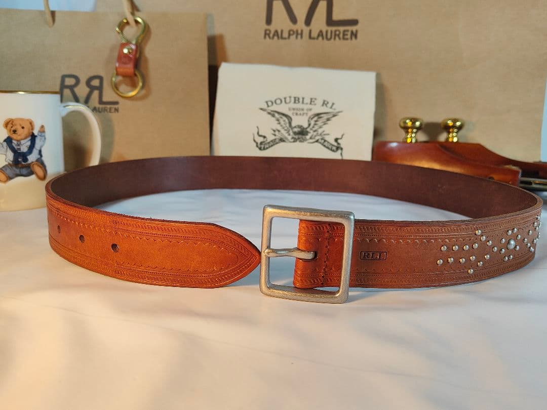 【極美品】RLL ローレンラルフローレン　高級スタッズレザーベルト　厚本革正規品
