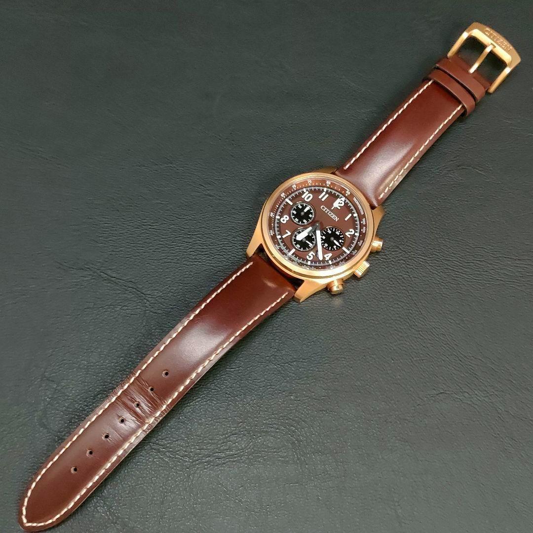 美品　CITIZEN　シチズン　ブラウン　ゴールド　レザー　ソーラー　メンズ