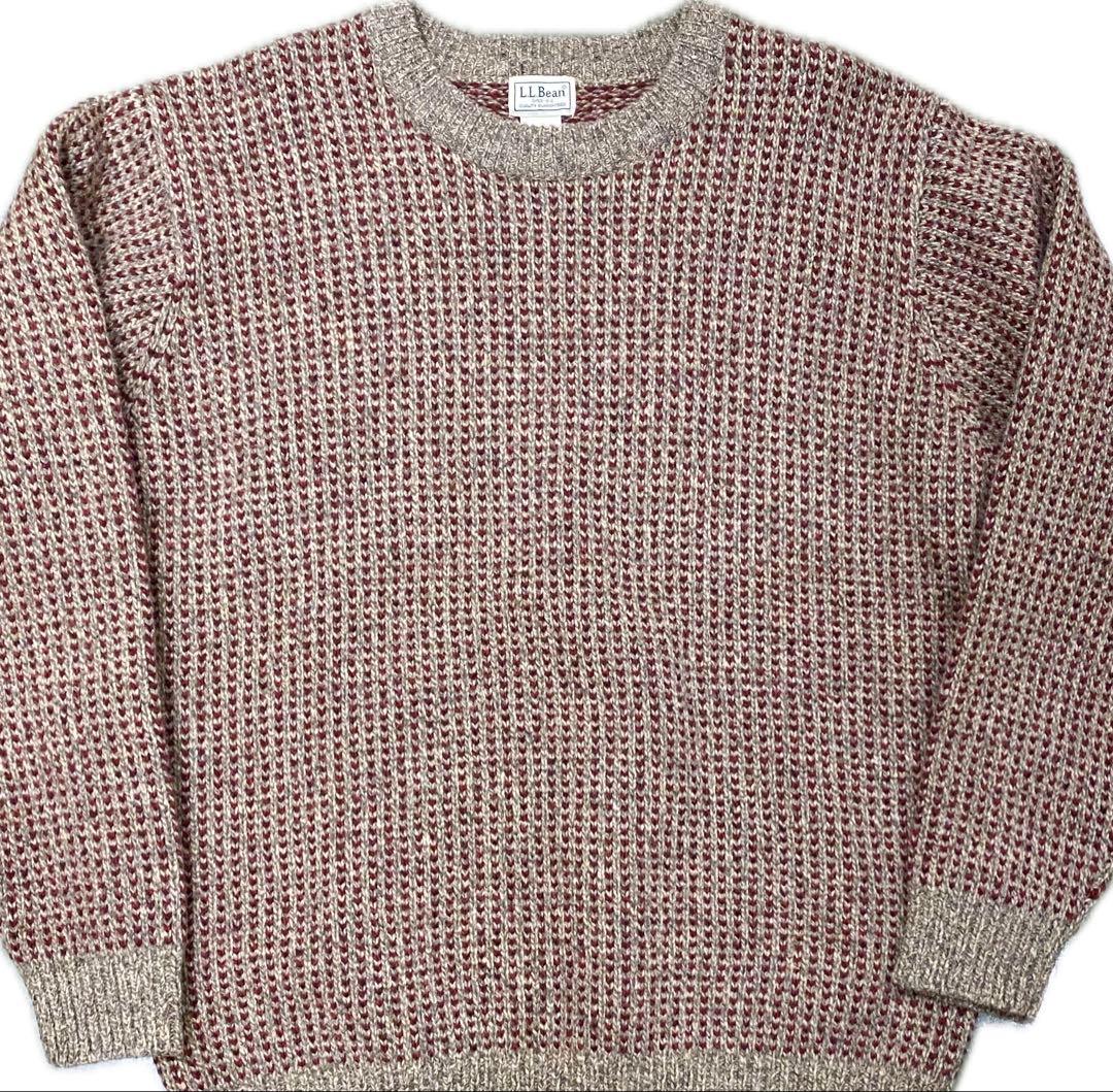 レアカラー 90s LLBean バーズアイニット　レッド×霜降りオリーブ