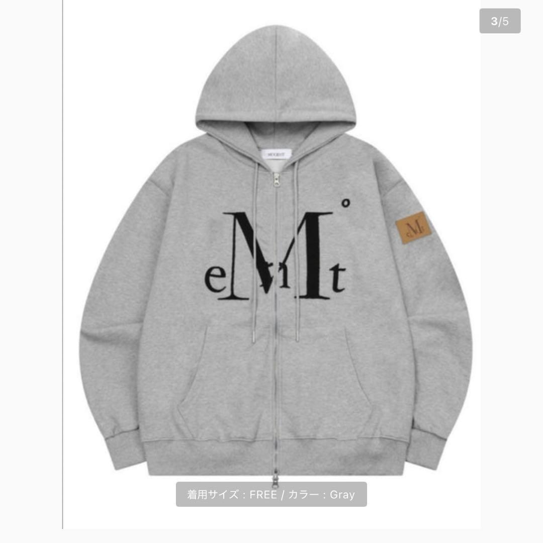 MUCENT ワディアップリケロゴフードジップアップ フード付きパーカー グレー