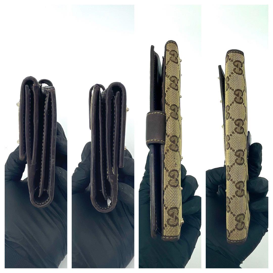 美品✨グッチ GGキャンバス 三角 ゴールドプレート Wホック 長財布 8カード