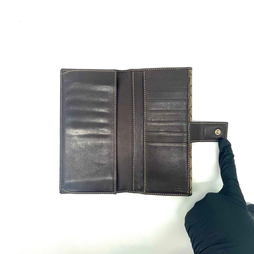 美品✨グッチ GGキャンバス 三角 ゴールドプレート Wホック 長財布 8カード