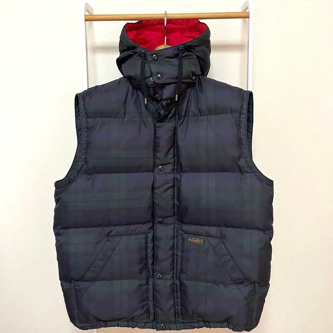 美品　ポロラルフローレン　ダウンベスト　チェック柄　フード付き　L