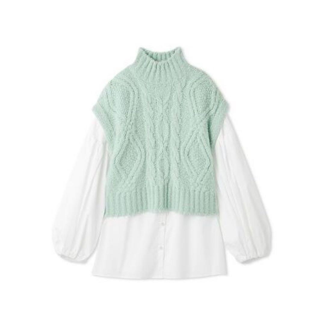 ミラオーウェン　【セットアイテム】ケーブルベストシャツレイヤードSET