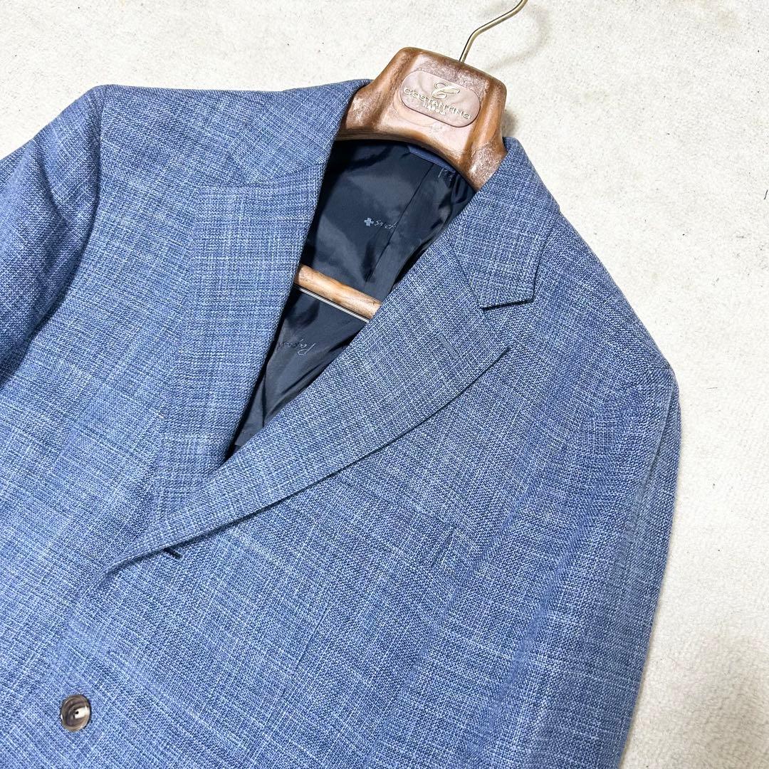 極美品　パパスプラス　エルメネジルドゼニア　テーラードジャケット　アンコン　青