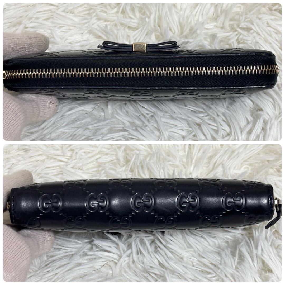 グッチ 財布 ラウンドファスナー GG シマ リボン インターロッキング　黒