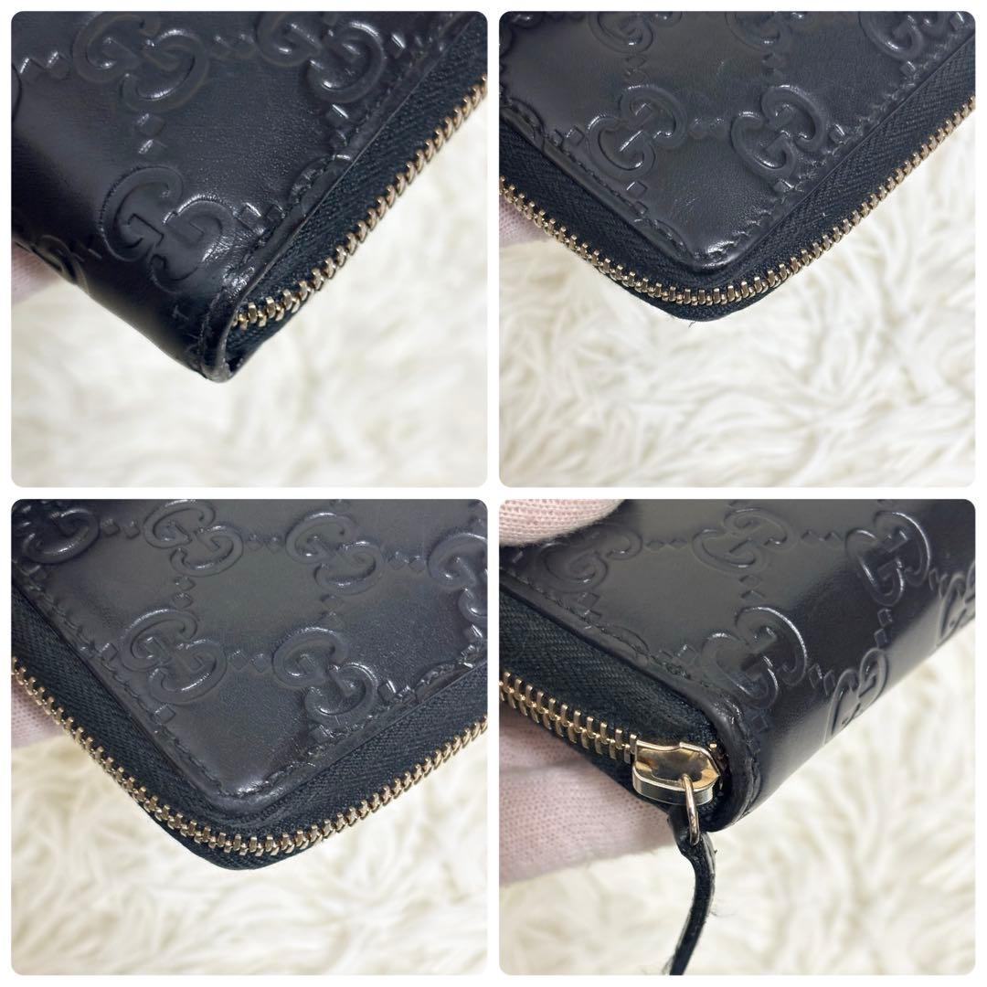 グッチ 財布 ラウンドファスナー GG シマ リボン インターロッキング　黒