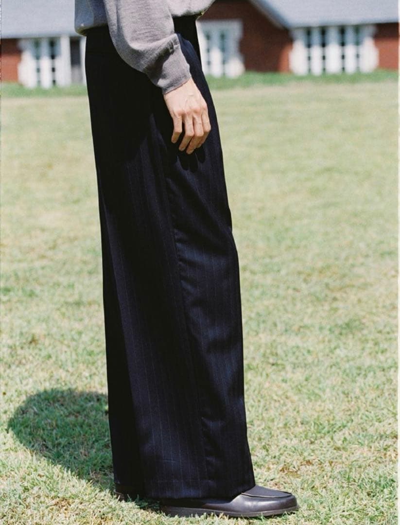 【新品】Wool Chalk Stripe Slacks MID NIGHT M