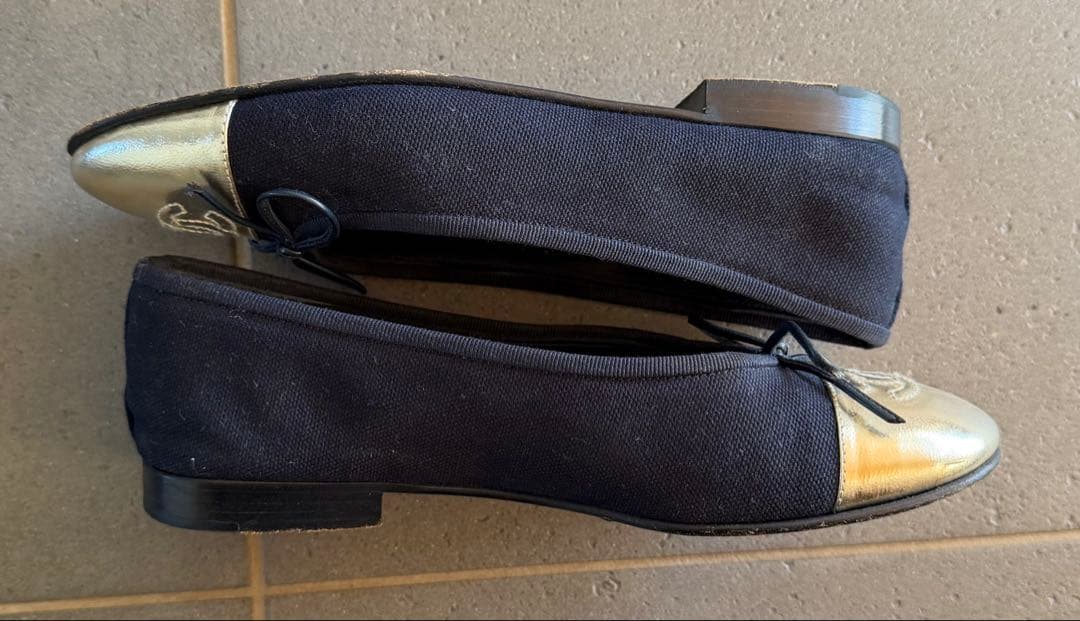 CHANEL ネイビー バレリーナ フラットシューズ 34