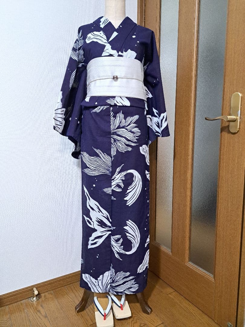 浴衣 綿絽 ハセガワアヤ 金魚 あぶく 尾ひれ ポワソンドール ばらいろ 注染